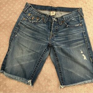 True religion cut off blue denim jeans.  Raw edge.  EUC!